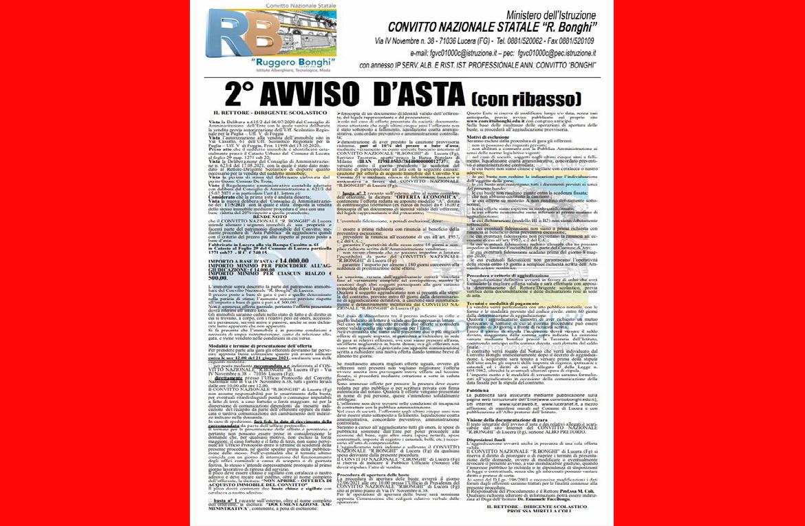 Convitto nazionale statale 'R. Bonghi', avviso d'asta con ribasso