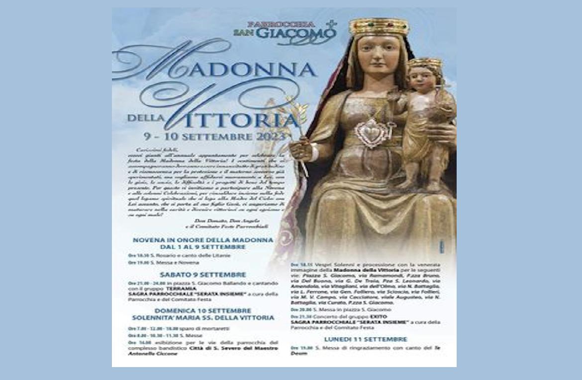 Lucera 9 e 10  settembre 2023, torna la Sagra “Serata insieme ” per la festa in onore di Santa Maria della Vittoria