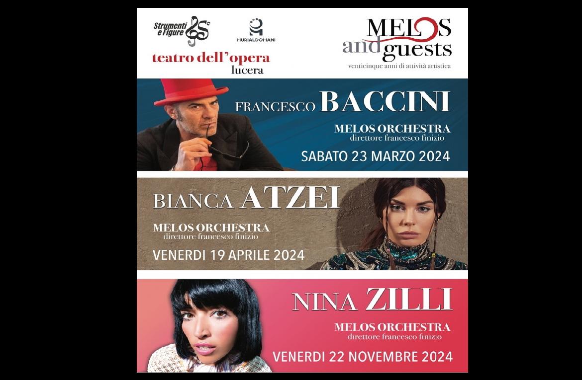 La Melos Orchestra ospita Francesco Baccini, Bianca Atzei e Nina Zilli. Primo concerto il 23 marzo a Lucera