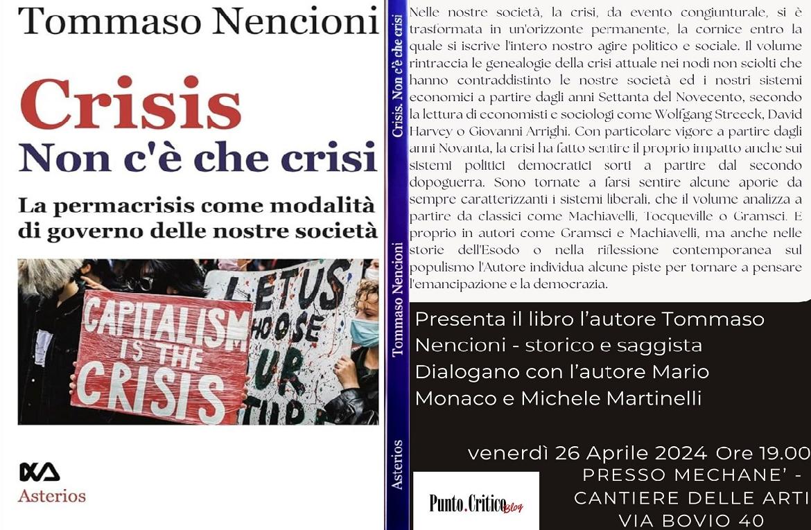 Lucera, presso Mechanè presentazione del libro 'Crisis: Non c'è che crisi'  Tommaso Nencioni