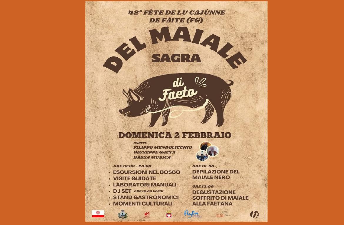 Domenica 2 febbraio 2025  la 42^ Sagra del Maiale di Faeto, “F&eacutete de lu Cai&ugravenne”