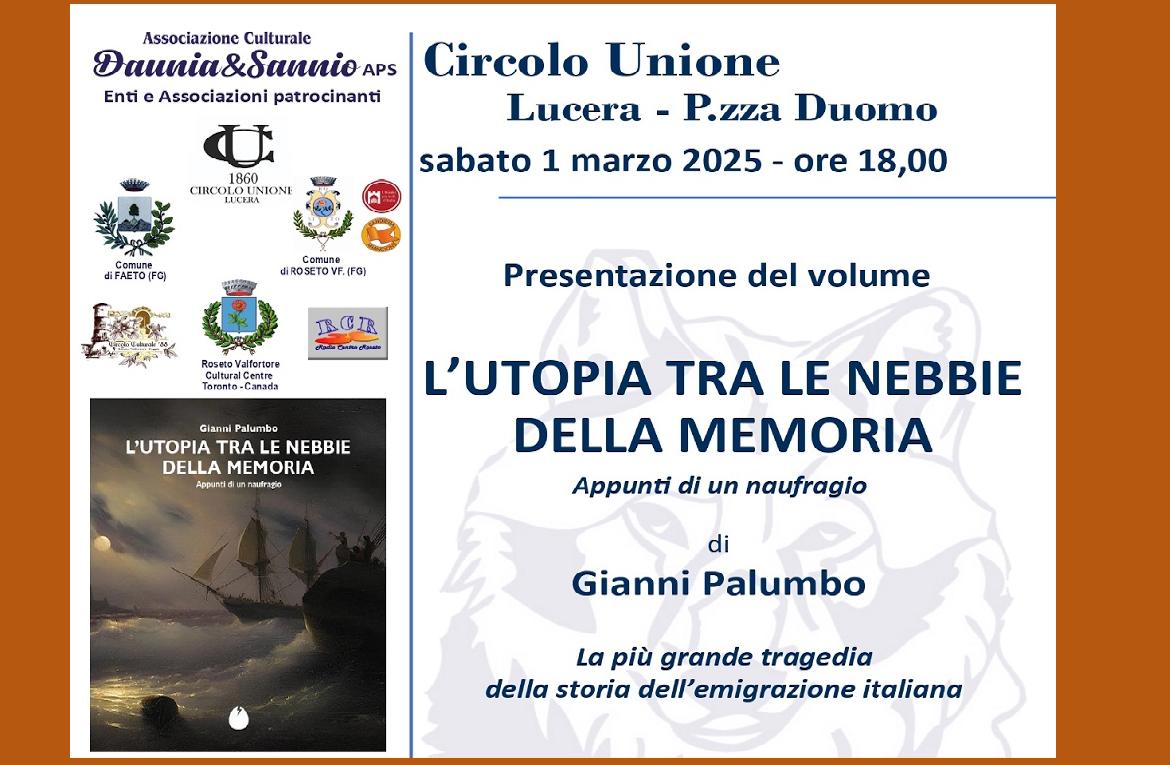 Al Circolo Unione la presentazione del libro L’Utopia tra le nebbie della memoria di Gianni Palumbo