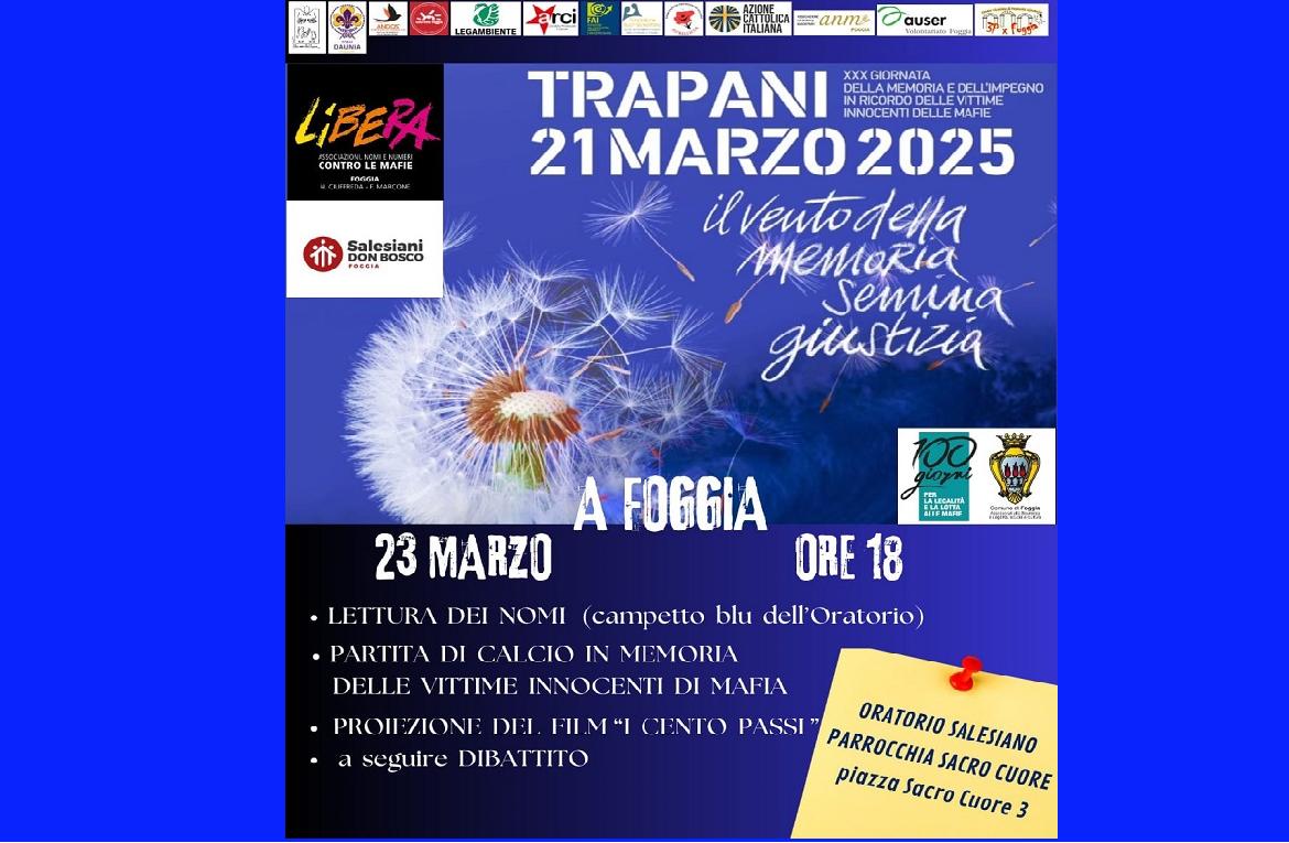 Anche a  Foggia la XXX Giornata della Memoria e dell’Impegno in ricordo delle vittime innocenti delle mafie