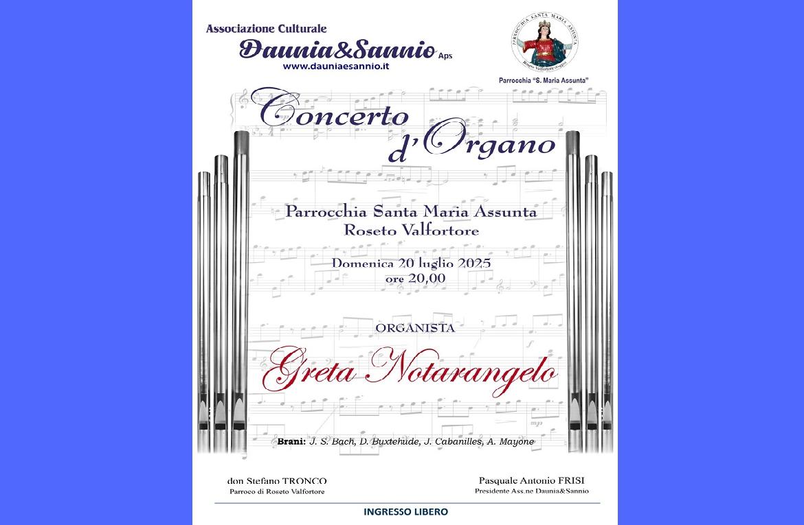 Roseto Valfortore, un concerto d' organo per il bicentenario dell'arrivo della statua della Madonna del Carmine