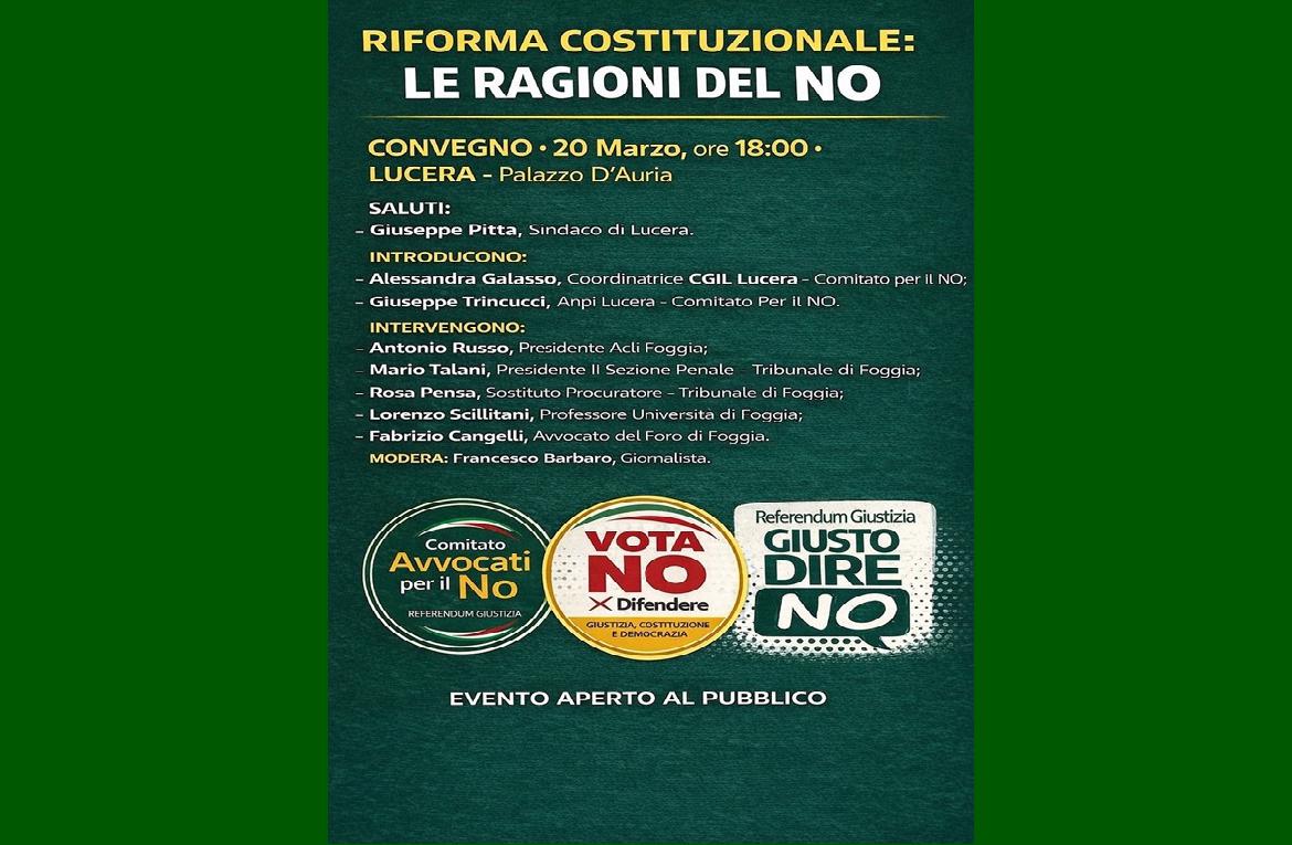 Referendum, Comitati del No, a Palazzo D'Auria di Lucera la manifestazione conclusiva della campagna elettorale