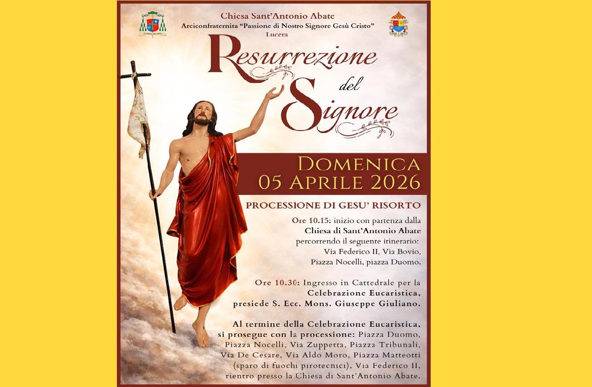 Lucera, domenica di Pasqua: la citt&agrave; si stringe attorno al Cristo Risorto e alle antiche tradizioni