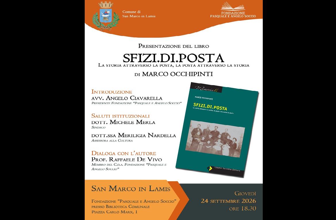 Il 24 settembre gli 'Sfizi.Di.Posta' di Marco Occhipinti a San Marco in Lamis (FG)