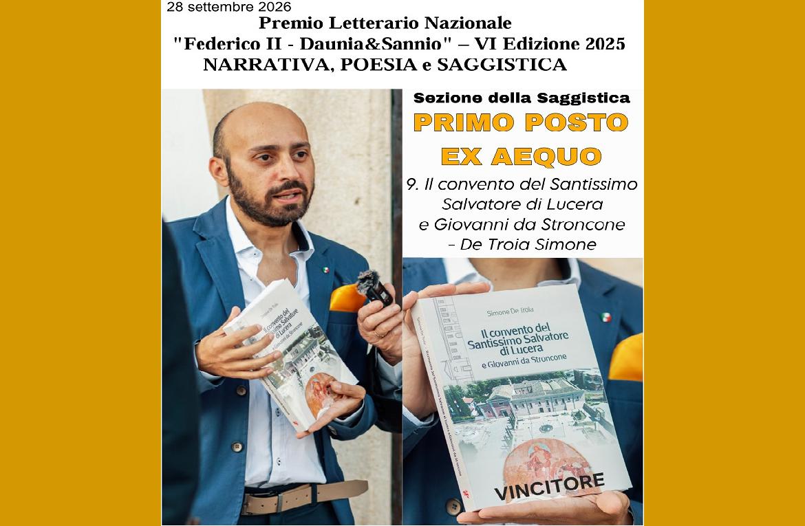 Simone De Troia vincitore del Premio Letterario Nazionale 'Federico II - Daunia&Sannio'